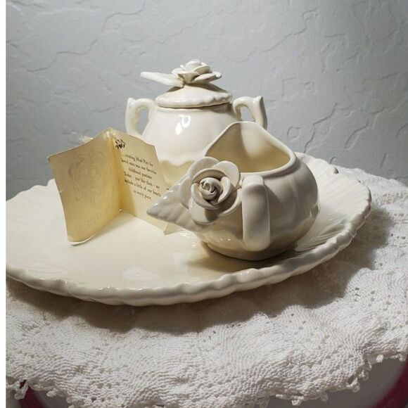 "Mud Pie" Brand Creamer and Sugar Set with a Small Tray ~Vintage~ 1988 - Picture 1 of 14